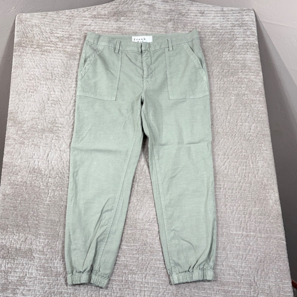 Frank & Eileen Jameson Sage Green Linen Blend Utility Jogger Pants Size 12